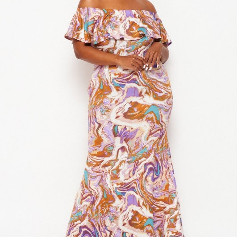 Marble Off Shoulder Maxi Dress